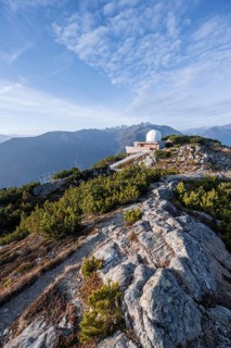 Venet Observatory, observatory on the Krahberg in the morning light, Ötztal Alps, Tyrol, Austria
