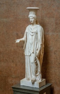 The marble Roman statue called the Townley Caryatid, a woman in religious dress in British Museum,