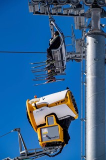 Winter sports area in the Sauerland, Winterberg ski lift carousel, artificial snow pistes,