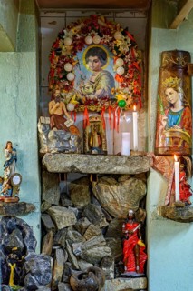 Interior of a typical Umbanda temple in Brazil with its altar, saints and entities, Belo Horizonte,