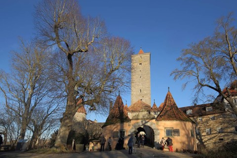 Historic castle gate, former city fortification, city gate, Rothenburg ob der Tauber, Franconia,
