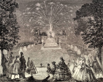 Fireworks at the Château de Maisons-Laffitte, agricultural fair competition, Paris, France, 1857