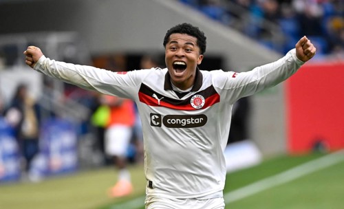 Goal celebration Joel Chima Fujita FC St. Pauli (16) Soccer Bundesliga, PreZero Arena, Sinsheim,