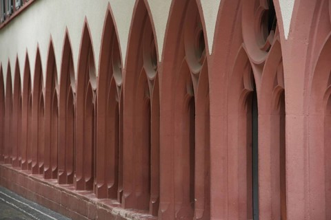 Row of windows at the cloister of St. Martin Church, Rathausplatz, Freiburg, Breisgau, Southern