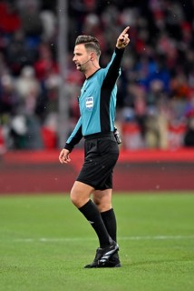 Referee Referee Daniel Schlager Gesture Gesture Allianz Arena, Munich, Bavaria, Germany