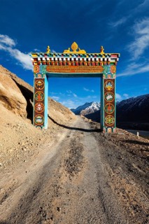 Gates of Ki (Kee) (Key) Buddhist monastery gompa in Himalayas, Spiti Valley, Himachal Pradesh