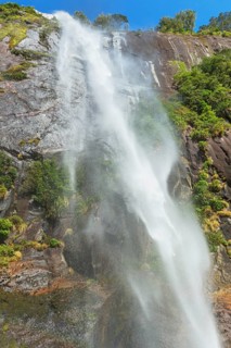 Waterfall, Milford Sound, Fiordland National Park, South Island, Southland, New Zealand