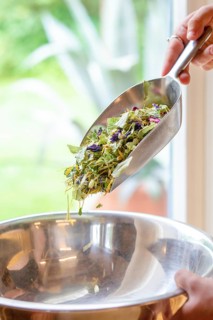 A vibrant blend of natural ingredients for anti-stress and digestive tea, featuring dried mallow