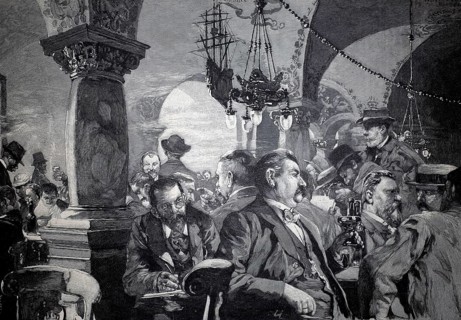 Performance of The Colourful Cow of Flanders in the Ratskeller in Hamburg, 1896, Germany. Gentlemen