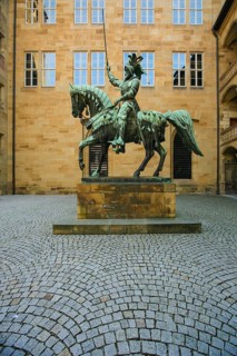 Equestrian statue of Count Eberhard im Bart, Eberhard I, Duke, bronze statue, art in public space,