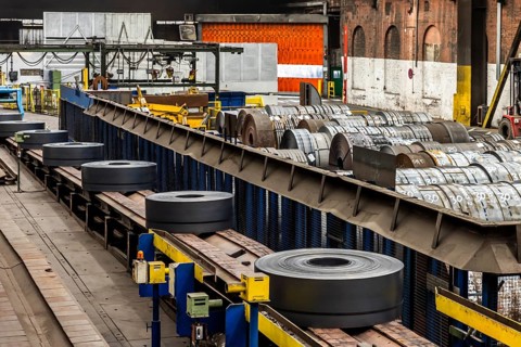 ThyssenKrupp hot rolling mill, removal of the produced coils on a panel belt, Hohenlimburg, Hagen,