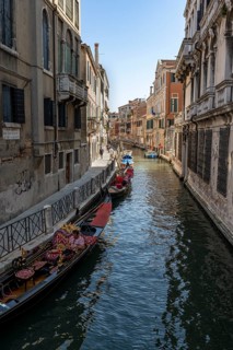 Gondola in a small canal, Venice, Veneto, Italy