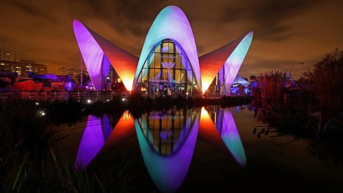 The Oceanum in Valencia, night shot, aquarium complex, Spain, Europe, Valencia, Europe