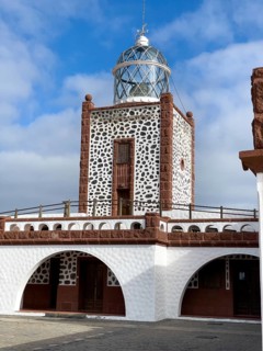 View of lighthouse Faro de la Entallada from 50s year 1953 1954 with large glass dome, Las