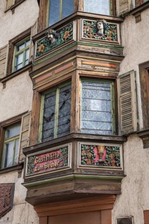 Detailed view of the former Gasthaus zum goldenen Becher in the historic old town of Rottweil,