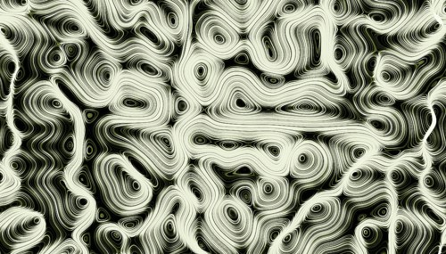 An intricate 3D render featuring a mesmerizing abstract pattern of swirling black and white lines