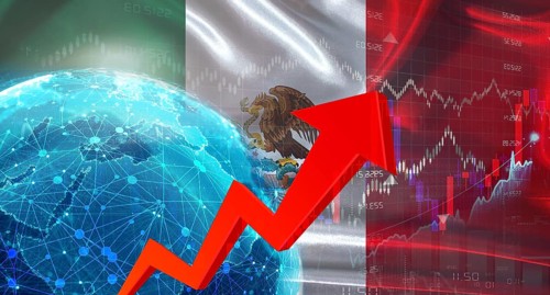 Global financial growth with Mexico flag. Financial growth with Mexican flag on economic background