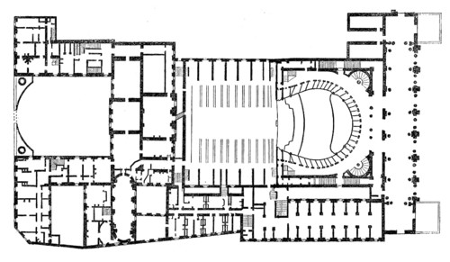 Architectural drawing, the old Paris Opera, Académie Royale de Musique, Salle Le Peletier, Paris,