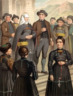 Traditional costumes in Germany around 1820, Vorarlberg, Bregenzerwald, people in traditional