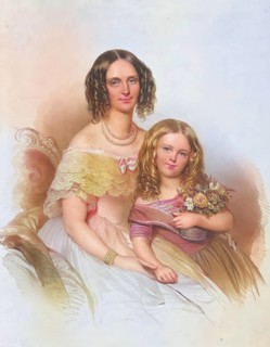 Marie Czernin (1806-1872) with daughter Wilhelmine (1838-1886), Historic, digitally restored