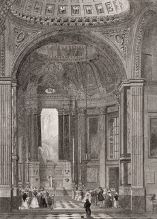 Church St Sulpice, Paris, antique steel engraved print, 1831