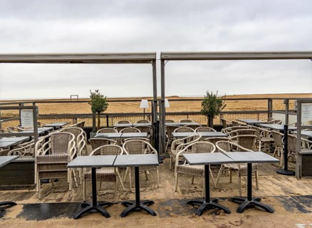 Winter break, closed terraces of catering establishments on Zeedijk-Knokke, beach promenade in