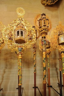 Exhibition and golden exhibits of historic guild lanterns on the history of the city, lanterns,
