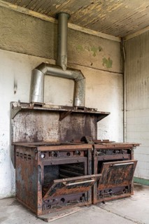 Abandoned kitchen stove, Estancia San Gregorio, Puente Alto, Metropolitan Region, Chile