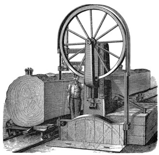 Historical illustration, 19th Century, sawing machine, Sägemaschine, Sägewerk, historische