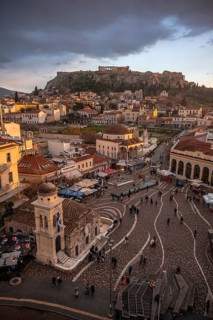 View over the old town of Athens, with Panagia Pantanassa Church, Tzisdarakis Mosque and Acropolis,