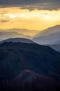 Mountain silhouettes at sunset, Konorchek Canyon, Chuy, Kyrgyzstan