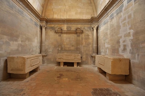 Interior view of the Romanesque church of St. Honorat, Alyscamps, necropolis and ancient Romanesque