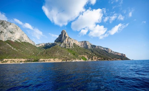 Picturesque rocky coast, cliffs and blue sea, Golfo di Orosei, Baunei, Sardinia, Italy