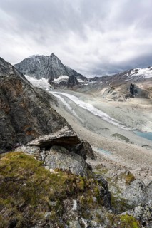 View of glacier Glacier de Cheilon and mountain peak Mont Blanc de Cheilon, at Col de Riedmatten,