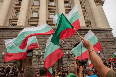 Sofia, Bulgaria. September 2nd 2020 Bulgarian anti-government protestors gather in front of police