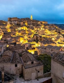 View of Matera by night, Sasso Caveoso, Basilicata, Italy