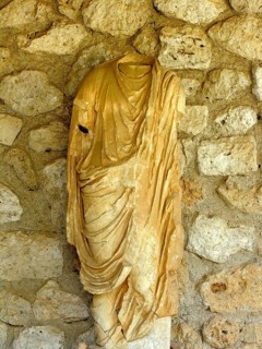 Ancient marble statue, fragment, Roman colony of Cosa, former city of the Etruscans, archaeological