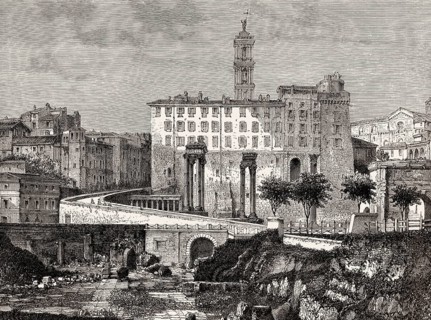 The Tabularium, behind the columns of the Temple of Vespasian and Titus, Rome, Italy, 19th Century