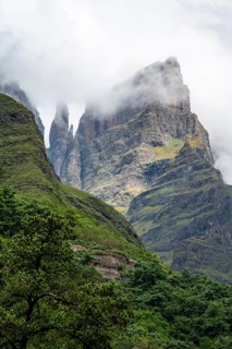 Landscape with mountains and fog, Drakensberg National Park, KwaZulu Natal, South Africa