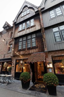 Medieval house with wooden façade, boutique hotel Relais Bourgondisch Cruyce, Bruges, West
