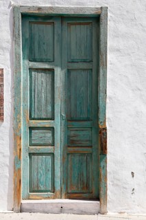 Old wooden door in the historic centre of Agüimes, Gran Canaria, Canary Islands, Spain