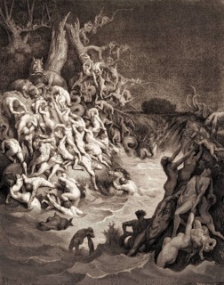 The world is destroyed by water, Old Testament, woodcut by Gustave Doré