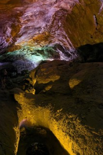 Lava tunnel Cueva de los Verdes with the light installation by Jesús Soto, Costa Teguise,