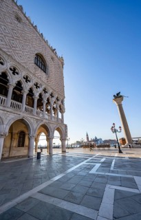 Doge's Palace at the Piazetta San Marco and Colonna di San Marco, in the morning light, Church of