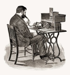 Historical illustration, 19th Century, Dictation with a Cylinder Phonograph by Thomas Alva Edison