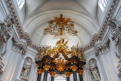 Interior photos in St. Salvator Cathedral in Fulda, officially High Cathedral in Fulda, center of