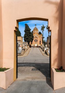 View of the chapel of Les Corts cemetery in Barcelona, Spain
