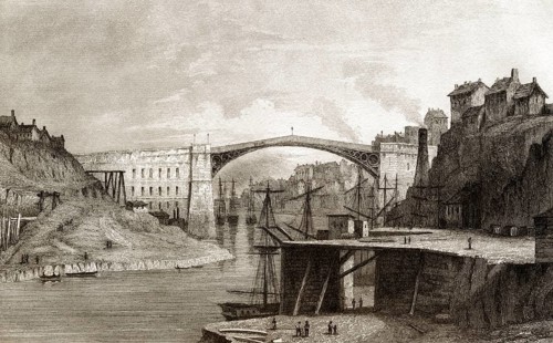 Die Wearmouth-Brücke, Fluss Wear, Sunderland, England, 19. Jahrhundert