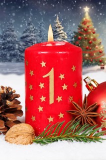 First 1st Advent with candle Christmas Christmas card for Christmas time with text free space