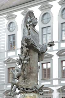 Sculpture of St Francis by Josef Michael Neustifter 1985 at the St Francis Fountain, St Francis of